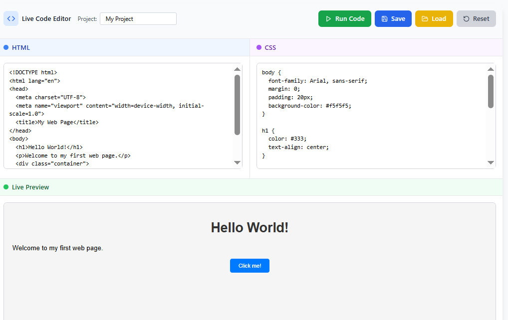 Live Code Editor preview